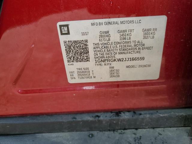 1GNERGKW2JJ166559 - 2018 CHEVROLET TRAVERSE LT RED photo 12