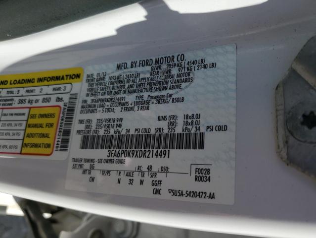 3FA6P0K9XDR214491 - 2013 FORD FUSION TITANIUM WHITE photo 12