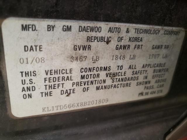 KL1TD566X8B201809 - 2008 CHEVROLET AVEO BASE BLACK photo 13