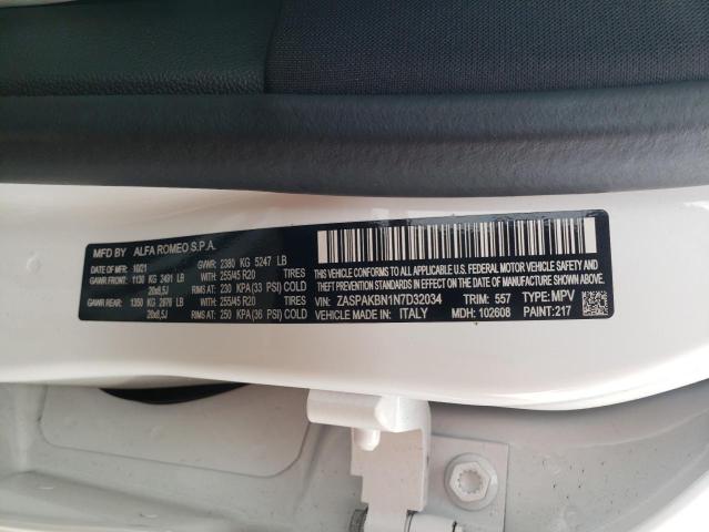 ZASPAKBN1N7D32034 - 2022 ALFA ROMEO STELVIO TI Ақ фото 12