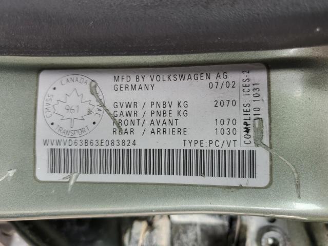 WVWVD63B63E083824 - 2003 VOLKSWAGEN PASSAT GLS GREEN photo 12