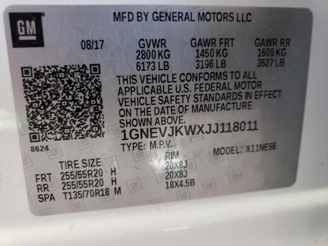 1GNEVJKWXJJ118011 - 2018 CHEVROLET TRAVERSE PREMIER WHITE photo 14