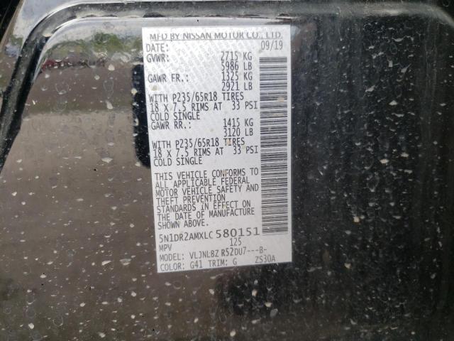 5N1DR2AMXLC580151 - 2020 NISSAN PATHFINDER S BLACK photo 12