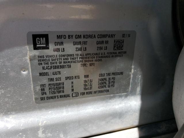 KL4CJFSB9EB681759 - 2014 BUICK ENCORE CONVENIENCE GRAY photo 13