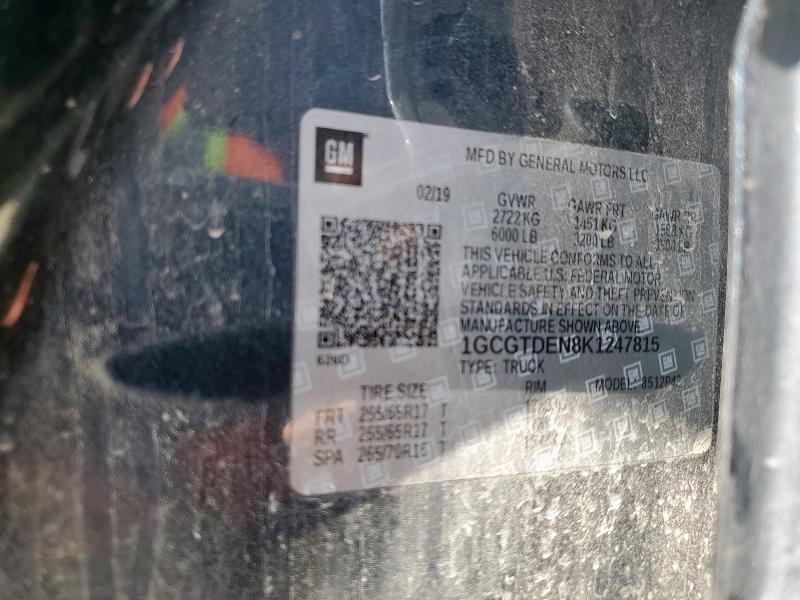 1GCGTDEN8K1247815 - 2019 CHEVROLET COLORADO Z71 GRAY photo 12