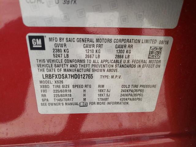 LRBFXDSA7HD012765 - 2017 BUICK ENVISION ESSENCE RED photo 13