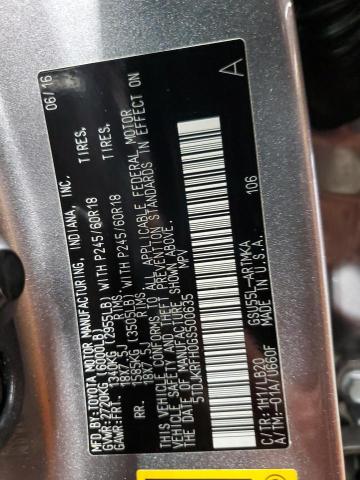 5TDJKRFH0GS500635 - 2016 TOYOTA HIGHLANDER XLE GRAY photo 13