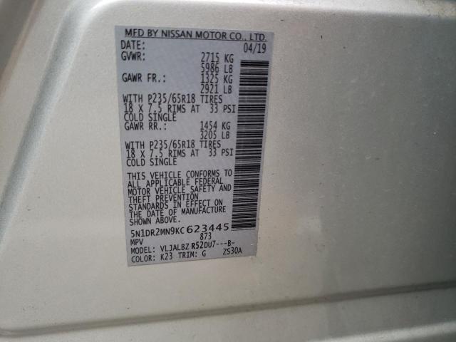 5N1DR2MN9KC623445 - 2019 NISSAN PATHFINDER S SILVER photo 13