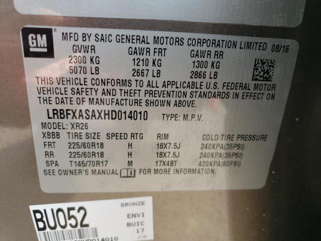 LRBFXASAXHD014010 - 2017 BUICK ENVISION PREFERRED TAN photo 14