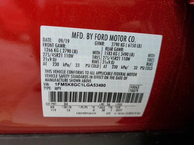 1FM5K8GC1LGA53490 - 2020 FORD EXPLORER ST RED photo 14