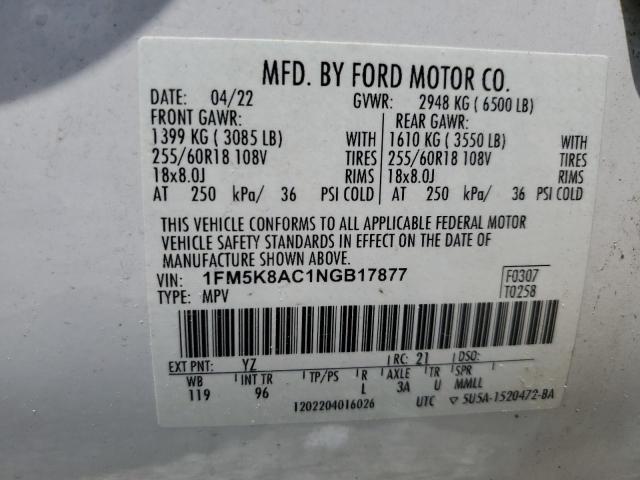 1FM5K8AC1NGB17877 - 2022 FORD EXPLORER POLICE INTERCEPTOR 白色 照片 13