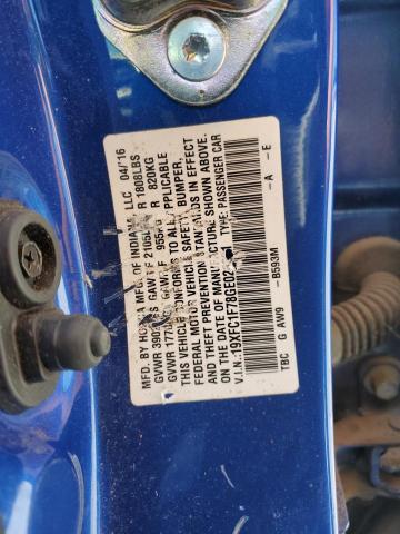 19XFC1F78GE023331 - 2016 HONDA CIVIC EXL ლურჯი ფოტო 12