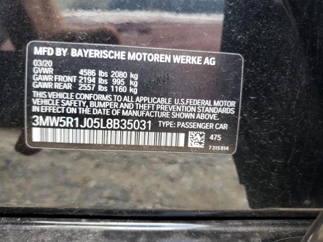 3MW5R1J05L8B35031 - 2020 BMW 330I BLACK photo 12