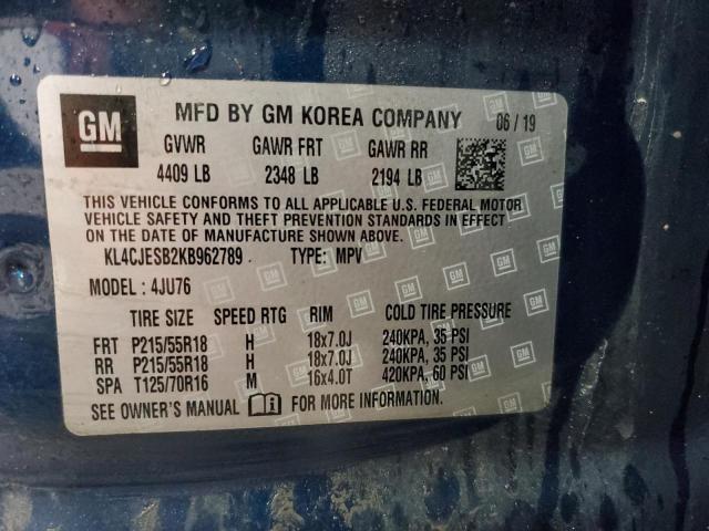 KL4CJESB2KB962789 - 2019 BUICK ENCORE PREFERRED Көк фото 13