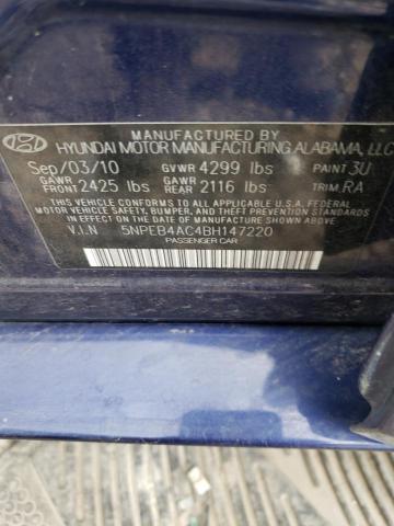 5NPEB4AC4BH147220 - 2011 HYUNDAI SONATA GLS BLUE photo 12