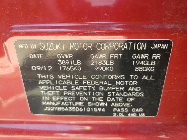 JS2YB5A35D6101594 - 2013 SUZUKI SX4 RED photo 12