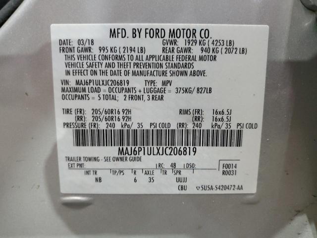 MAJ6P1ULXJC206819 - 2018 FORD ECOSPORT SE ვერცხლისფერი ფოტო 13