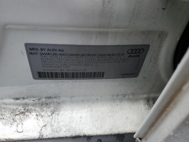 WAUAF78E78A059139 - 2008 AUDI A4 2.0T WHITE photo 12