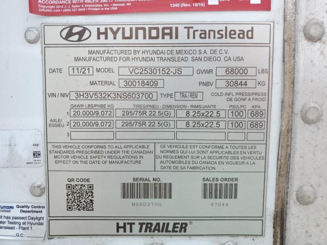 3H3V532K3NS603700 - 2022 HYUNDAI TRAILER WHITE photo 10