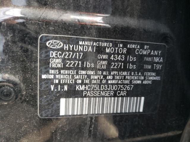 KMHC75LD3JU075267 - 2018 HYUNDAI IONIQ LIMITED BLACK photo 13