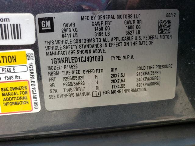 1GNKRLED1CJ401090 - 2012 CHEVROLET TRAVERSE LTZ GRAY photo 13