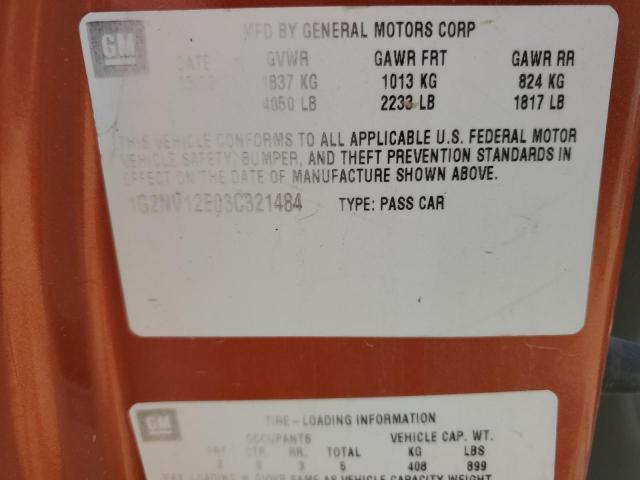 1G2NV12E03C321484 - 2003 PONTIAC GRAND AM GT1 ORANGE photo 13