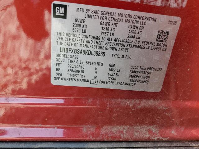 LRBFXBSA8KD038335 - 2019 BUICK ENVISION PREFERRED BURGUNDY photo 14