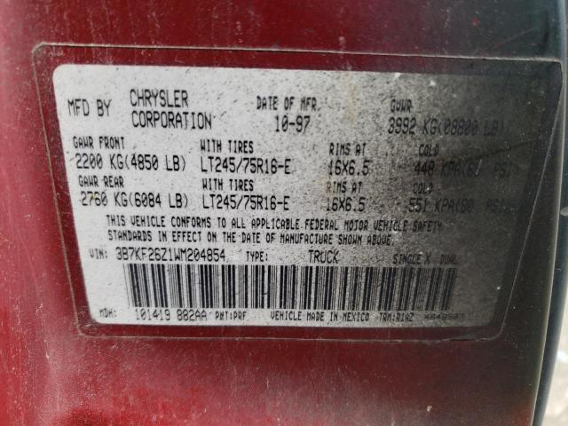 3B7KF26Z1WM204854 - 1998 DODGE RAM 2500 CHARCOAL photo 12