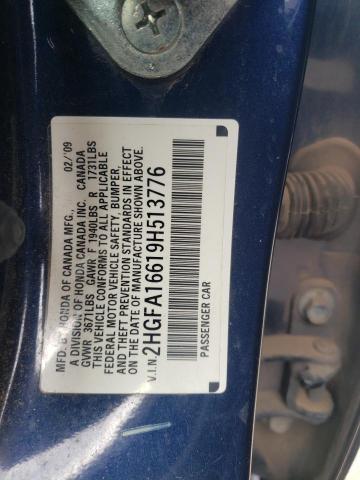 2HGFA16619H513776 - 2009 HONDA CIVIC LX-S BLUE photo 13