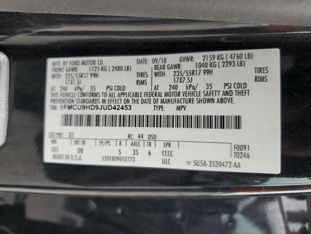 1FMCU9HD9JUD42453 - 2018 FORD ESCAPE SEL 黑色 照片 13