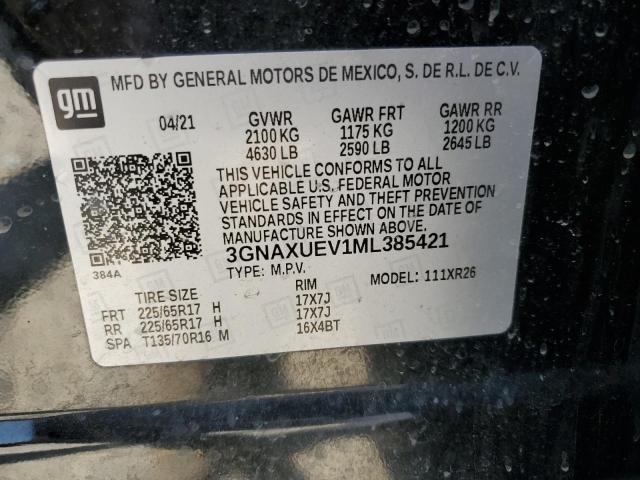 3GNAXUEV1ML385421 - 2021 CHEVROLET EQUINOX LT BLACK photo 13