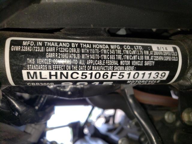 MLHNC5106F5101139 - 2015 HONDA CBR300 R BLACK photo 10