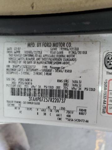 3FAHP07Z57R220737 - 2007 FORD FUSION 4D SE WHITE photo 12