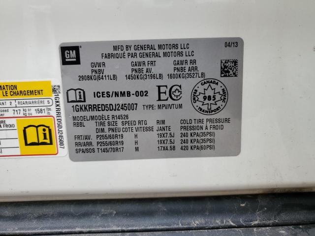 1GKKRRED5DJ245007 - 2013 GMC ACADIA SLT-1 WHITE photo 13