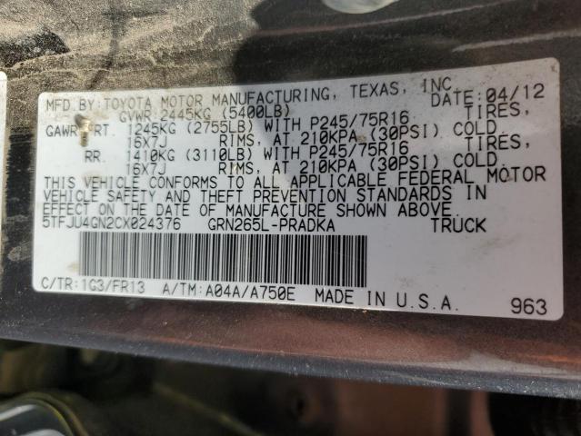5TFJU4GN2CX024376 - 2012 TOYOTA TACOMA DOUBLE CAB PRERUNNER GRAY photo 13