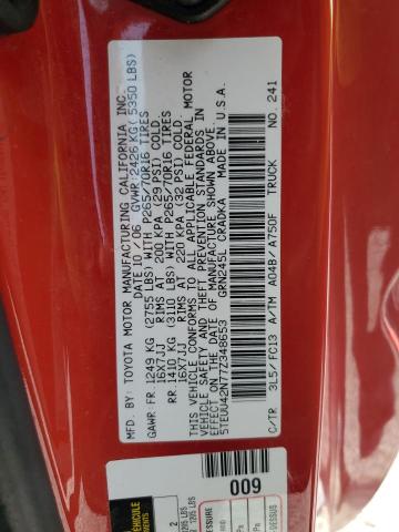 5TEUU42N77Z348653 - 2007 TOYOTA TACOMA ACCESS CAB წითელი ფოტო 12