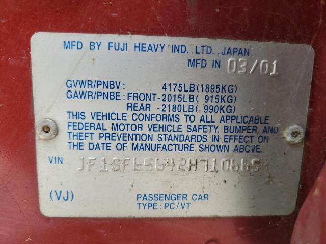 JF1SF65642H710665 - 2002 SUBARU FORESTER S RED photo 13