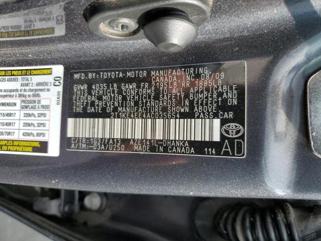 2T1KE4EE4AC035654 - 2010 TOYOTA COROLLA MA S GRAY photo 13