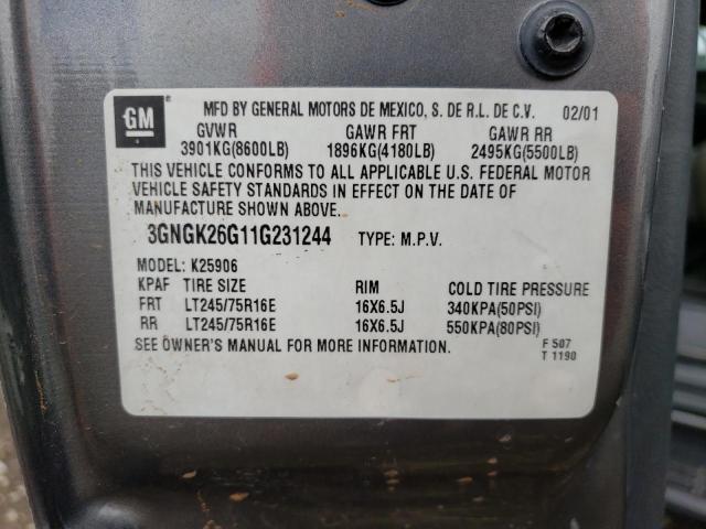 3GNGK26G11G231244 - 2001 CHEVROLET SUBURBAN K2500 GRAY photo 13