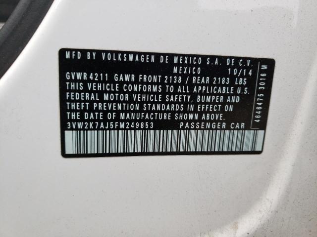 3VW2K7AJ5FM249853 - 2015 VOLKSWAGEN JETTA BASE 白色 照片 12