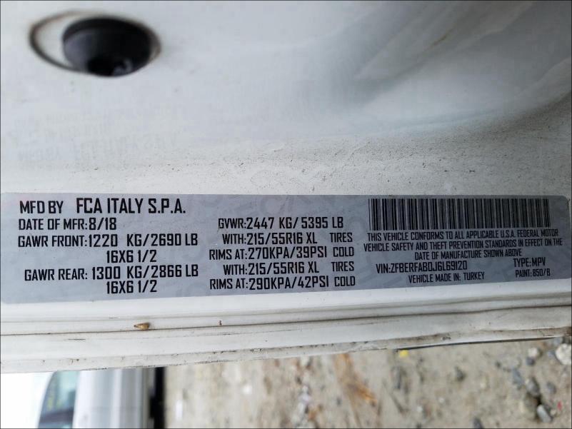 ZFBERFAB0J6L69120 - 2018 RAM PROMASTER თეთრი ფოტო 10