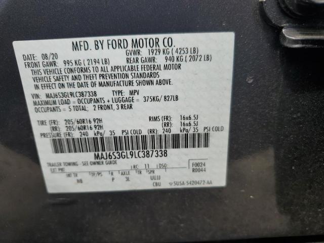 MAJ6S3GL9LC387338 - 2020 FORD ECOSPORT SE GRAY photo 12