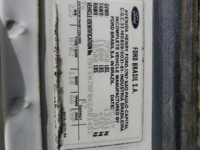 9BFXH70P0KDM01451 - 1989 FORD LOW TILT CF7000 WHITE photo 12