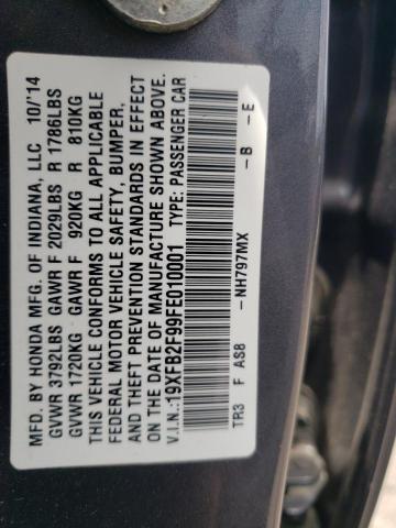 19XFB2F99FE010001 - 2015 HONDA CIVIC EXL 灰色 照片 13