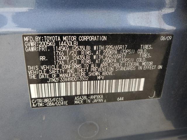 JTMZF33V49D013502 - 2009 TOYOTA RAV4 BLUE photo 12