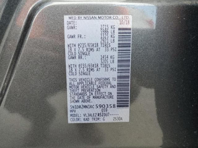 5N1DR2MN1KC590358 - 2019 NISSAN PATHFINDER S GRAY photo 14