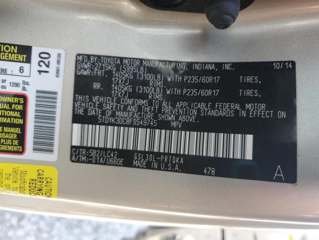 5TDYK3DC8FS549745 - 2015 TOYOTA SIENNA XLE TAN photo 14