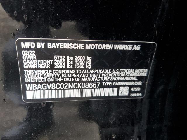 WBAGV8C02NCK08667 - 2022 BMW M850XI BLACK photo 12