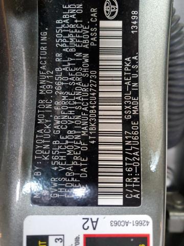 4T1BK3DB4CU472730 - 2012 TOYOTA AVALON BASE GREEN photo 12