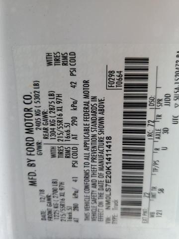 NM0LS7E20K1411418 - 2019 FORD TRANSIT CO XL WHITE photo 12